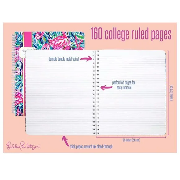 Lilly Pulitzer Flamingo Large Hardcover Spiral Notebook, 11" x 9.5" New - Picture 5 of 7
